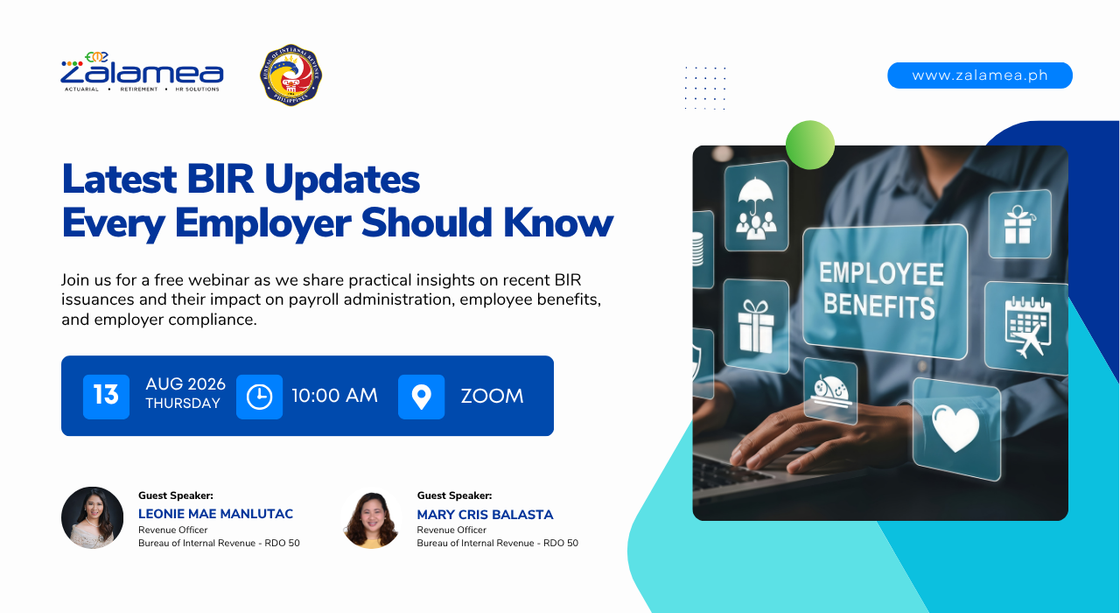 Latest BIR Updates on De Minimis, Substituted Filing and PERA. Free webinar, August 13, 2026, with BIR RDO 50 revenue officers Mary Cris Balasta and Leonie Mae Manlutac.