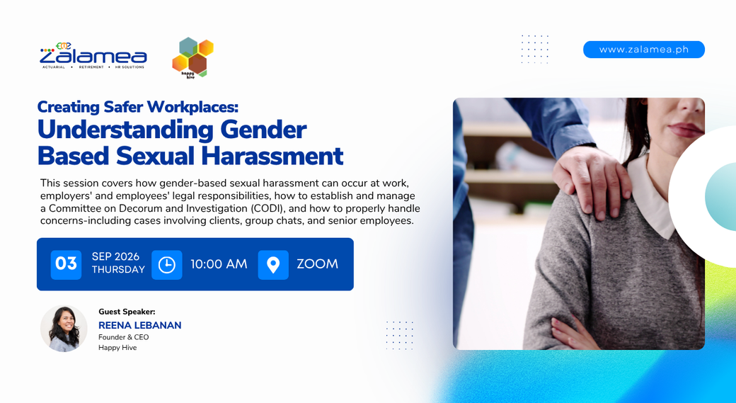 Creating Safer Workplaces, Understanding Gender Based Sexual Harassment. Free webinar, September 3, 2026, with Reena Lebanan, Founder and Chief Executive Officer of Happy Hive.